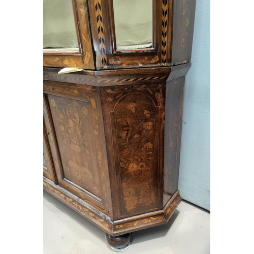 691 - A 19th century walnut and marquetry-full height side cabinet in the Dutch manner, the upper section ... 