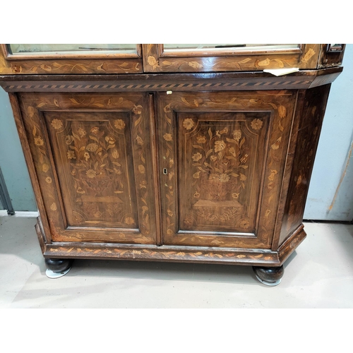 691 - A 19th century walnut and marquetry-full height side cabinet in the Dutch manner, the upper section ... 