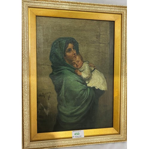 450 - Early 20th Century Italian School:  Madonna and Child, oil on canvas, signed, 34 x 24 cm, gilt frame... 