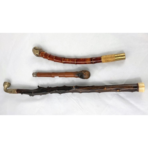 151a - Three various Chinese wooden opium pipes with metal fittings