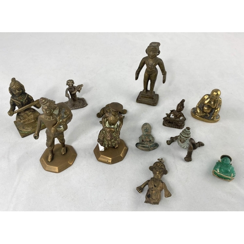 154 - A small selection of mainly Indian miniature brass figures of various deities etc