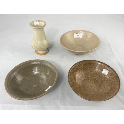 160 - Three Chinese bowls, 1  crackle glaze with diameter 16cm, and a similar glazed vase