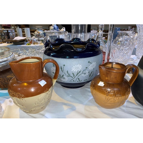 235A - A 19th century Langley stoneware jardiniere; 2 19th century stoneware jugs; etc.