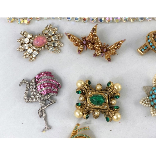 366 - A selection of mid 20th century costume jewellery:  gilt woven metal and turquoise effect stone broo... 