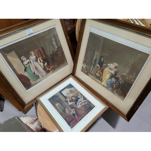 47 - A 19th century pair of signed mezzotints, Georgian interior scenes; other pictures and prints