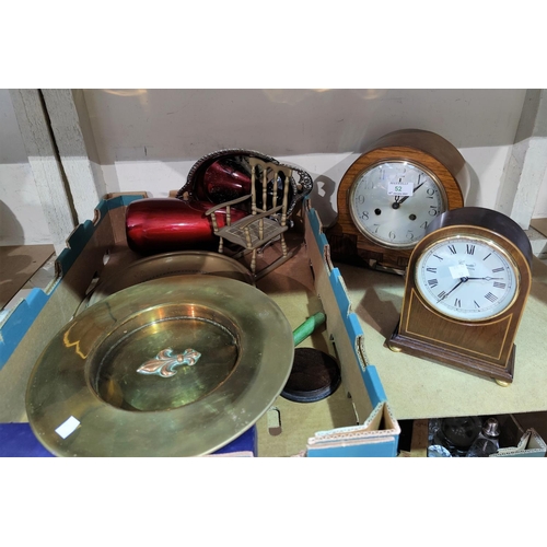 52 - A 1930's mantel clock with strike; miscellaneous decorative items