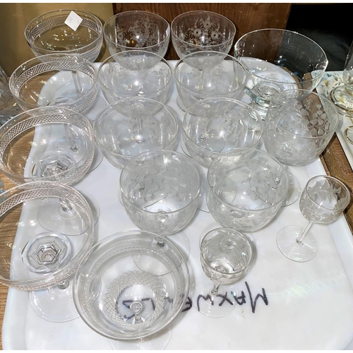 207 - A cut glass fruit bowl; other cut glassware and drinking glasses