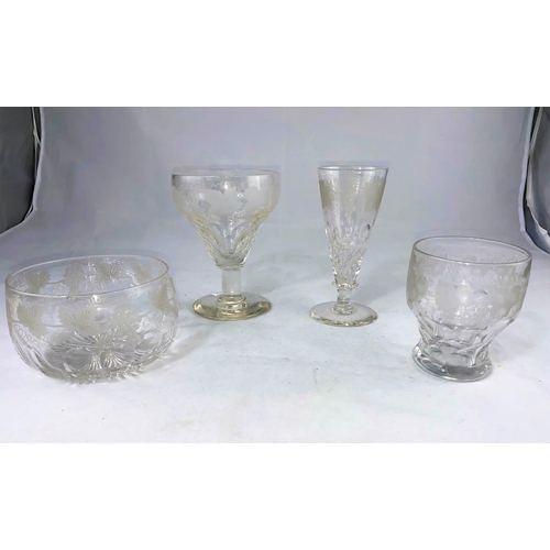 212 - A selection of Victorian drinking glasses, vine etched and slice cut