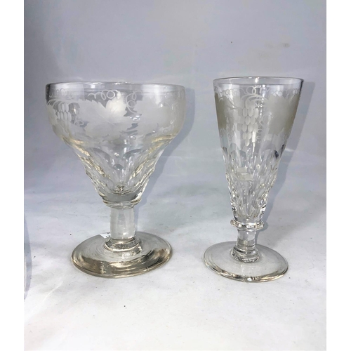 212 - A selection of Victorian drinking glasses, vine etched and slice cut