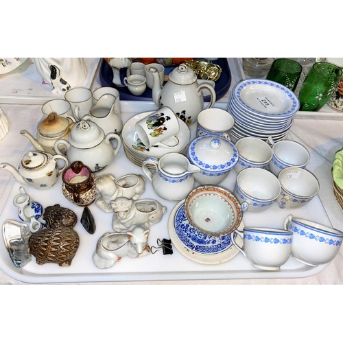 218 - An early 20th century child's 20 piece tea set in blue & white, by Copeland; a Japanese child's part... 