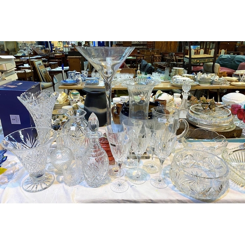 231 - A cut glass water jug; drinking glasses; etc.