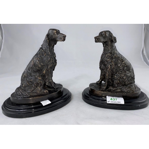 437 - After Barrie:  a modern bronze pair of animalier figures, seated setter dogs, height 19