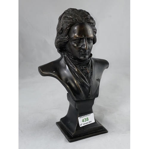 438 - A modern bronze bust, head & shoulders of Beethoven, height 27