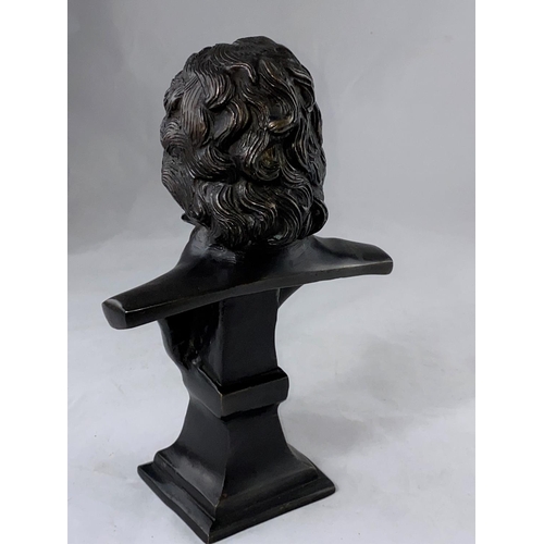438 - A modern bronze bust, head & shoulders of Beethoven, height 27