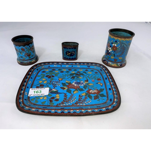 163 - An early 20th century Chinese cloisonné smoking set of 4 pieces, comprising tray and 3 containers