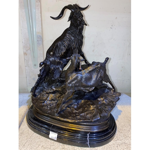 455A - A modern bronze 'Animalier':  2 goats on rocky hillside, on oval marble plinth, height 30 cm