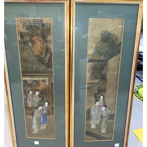 274a - Two Chinese water colours depicting working ladies, framed and glazed, 47 x 11cm