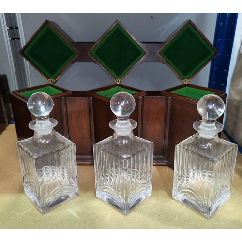 132 - A modern military style decanter box, 3 divisions with decanters, 56 cm