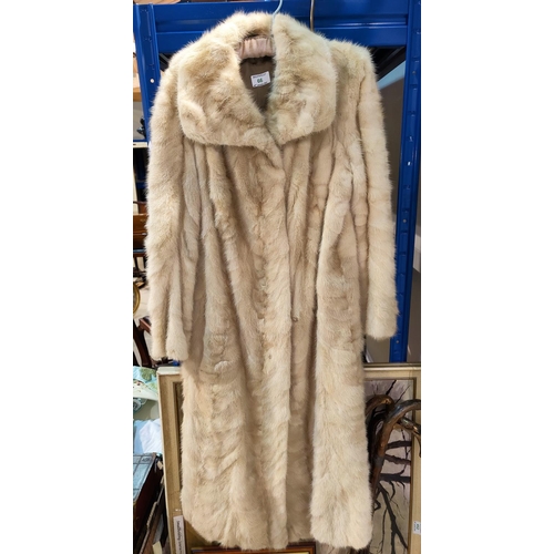 66 - A blonde full length fur coat, medium