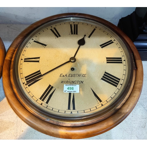 498 - A 19th century wall clock in circular stained wood case, with single train fusee movement by E & A E... 