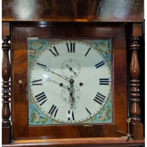 534 - A 19th century longcase clock in crossbanded oak and mahogany case, with brass finials, swan neck pe... 