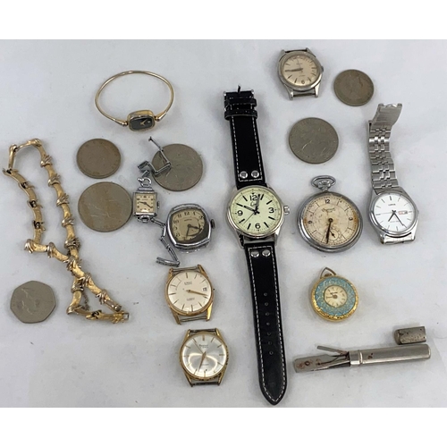 290 - A selection of vintage gents' watches including Ingersol pocket watch, EMKA, Regency, Aviation wrist... 