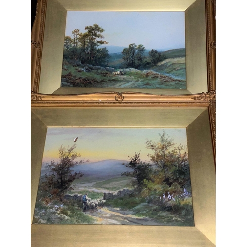 400 - A pair of water colours of sheep in landscape settings, one signed indistinctly, gilt framed and gla... 