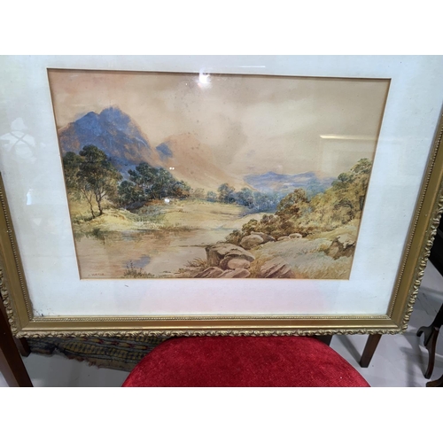 401 - J. Hickin: pair of water colours, landscape settings, framed and glazed