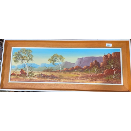 460 - Henk Guth (1921 - 2003):  Outback landscape, oil on canvas, signed, 23 x 74 cm, framed