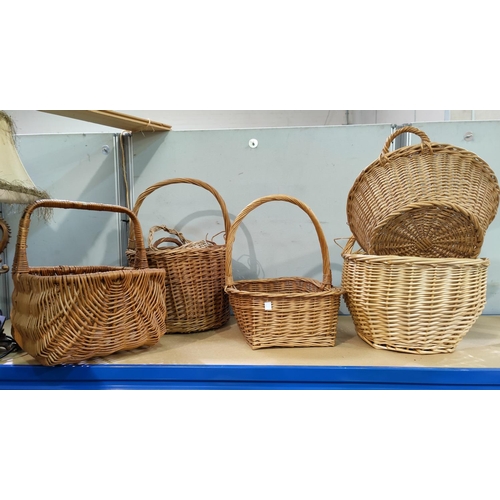 14 - A collection of baskets; 3 'printers trays'; 2 old buckets; knick-knacks; etc.