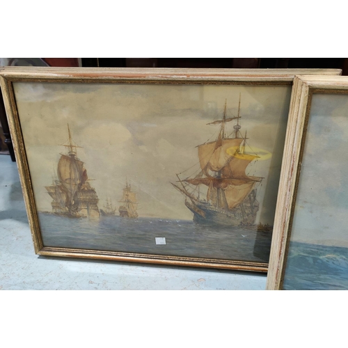 446 - James W Milliken (1887-1930):  3 masted sailing ships, set of 3 watercolours, signed, 33 x 48, frame... 