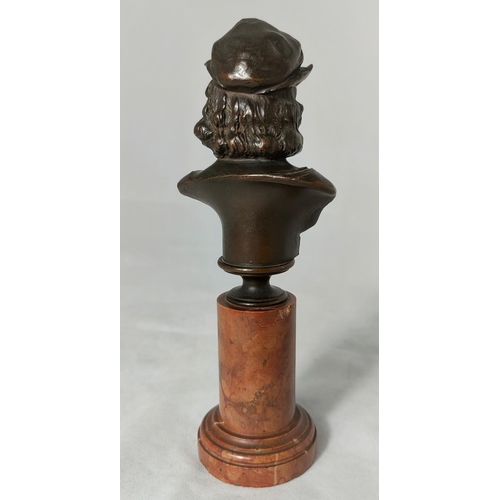 455B - A classical style bronze bust 'Raffael S', on turned red marble column, overall height 20cm