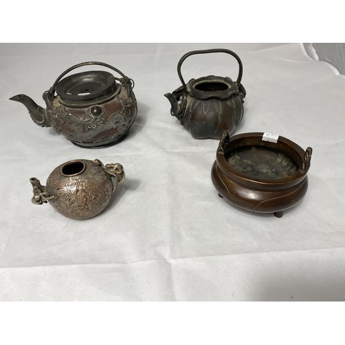 279a - A Chinese Yixing tea pot mounted with pewter fittings and decoration including dragons, seal mark to... 