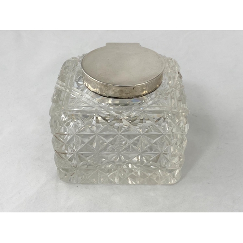 261 - A large cut glass inkwell with silver mount, Birmingham 1948, 10cm