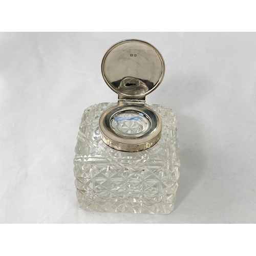 261 - A large cut glass inkwell with silver mount, Birmingham 1948, 10cm