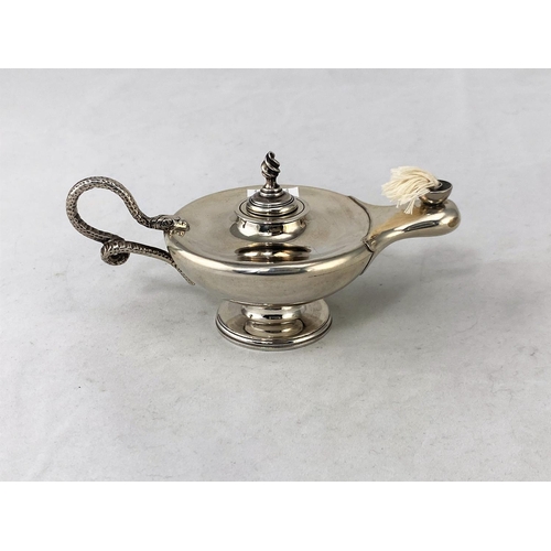 275 - A silver neo classical style table cigar lighter, entwined snake handle, Birmingham 1895, 3.25oz