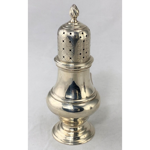 276 - A heavy silver Georgian style baluster shaped sugar caster, 5.9oz Chester, 1905