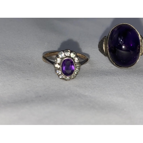 383 - A 9 carat hallmarked gold cameo ring, 2.4 gm size 'N'; a silver gilt ring with amethyst and clear st... 