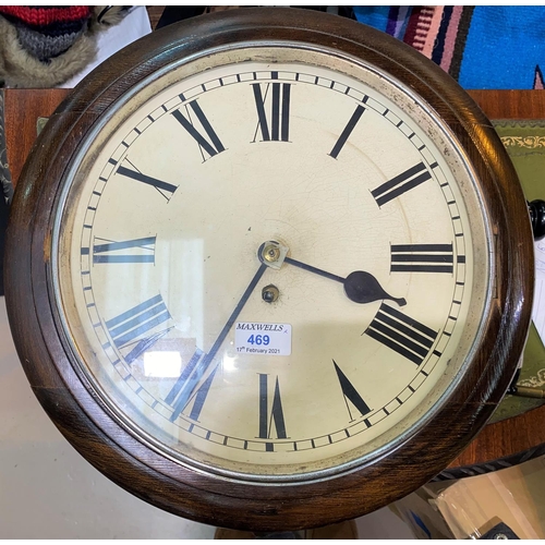 469 - A wall clock in mahogany case with circular dial and single train fusee movement, diameter 40 cm