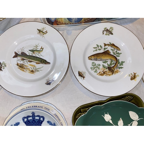 219 - A pair of Spode plates decorated with birds; 6 fish plates; other decorative plates; A selection of ... 