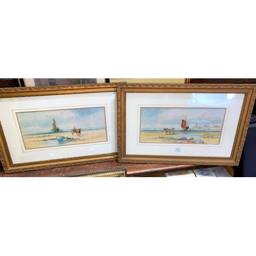 444 - 19th Century English School:  Coastal scenes, pair of watercolours, unsigned, 18 x 38 cm; another pa... 