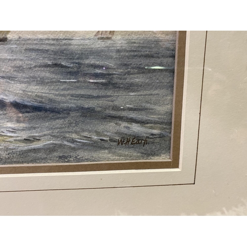 445 - W H Earp:  Coastal scene, watercolour, 20 x 53 cm, signed, framed and glazed; an oil on canvas:  Pas... 