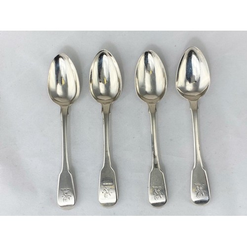 257 - Four Fiddle pattern monogrammed teaspoons, London 1815 / 16, makers William Fly & William Fearn, 3oz... 