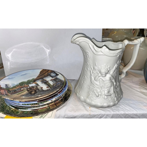 217 - A Victorian style Parianware jug and other items