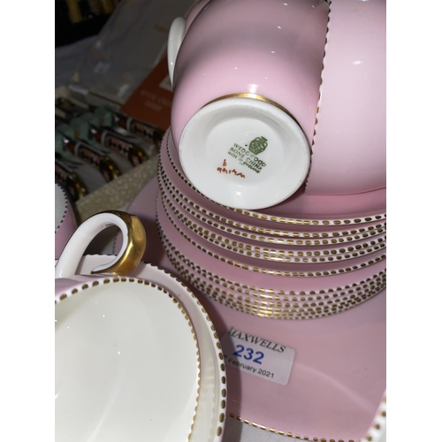 232 - A pink and gilt part tea service by Wedgwood, 20 pieces approx; a Royal Crown Derby set of 6 Japan p... 