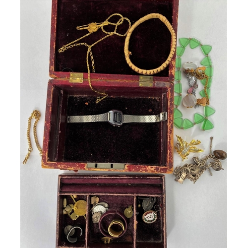 418 - A selection of white metal and other costume jewellery in jewellery box with hallmarked silver decor... 