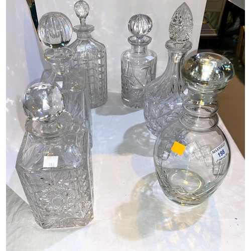198 - A selection of 6 cut glass decanters