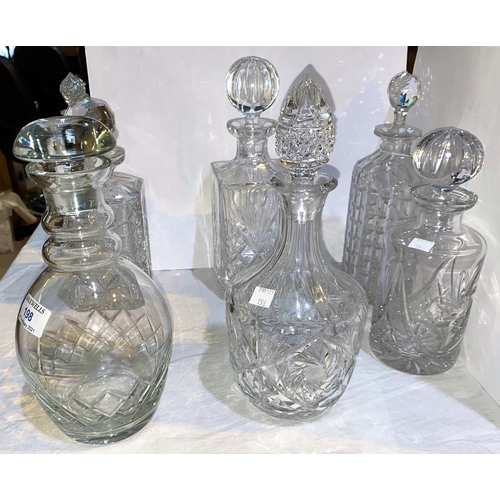 198 - A selection of 6 cut glass decanters