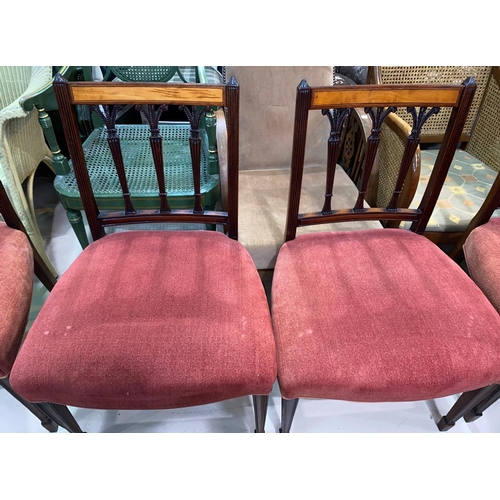 523 - A set of 6 Georgian style mahogany dining chairs with wide top rails, carved rails to the back, squa... 