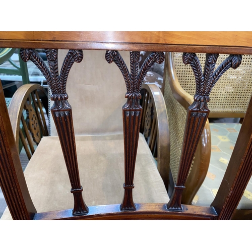 523 - A set of 6 Georgian style mahogany dining chairs with wide top rails, carved rails to the back, squa... 